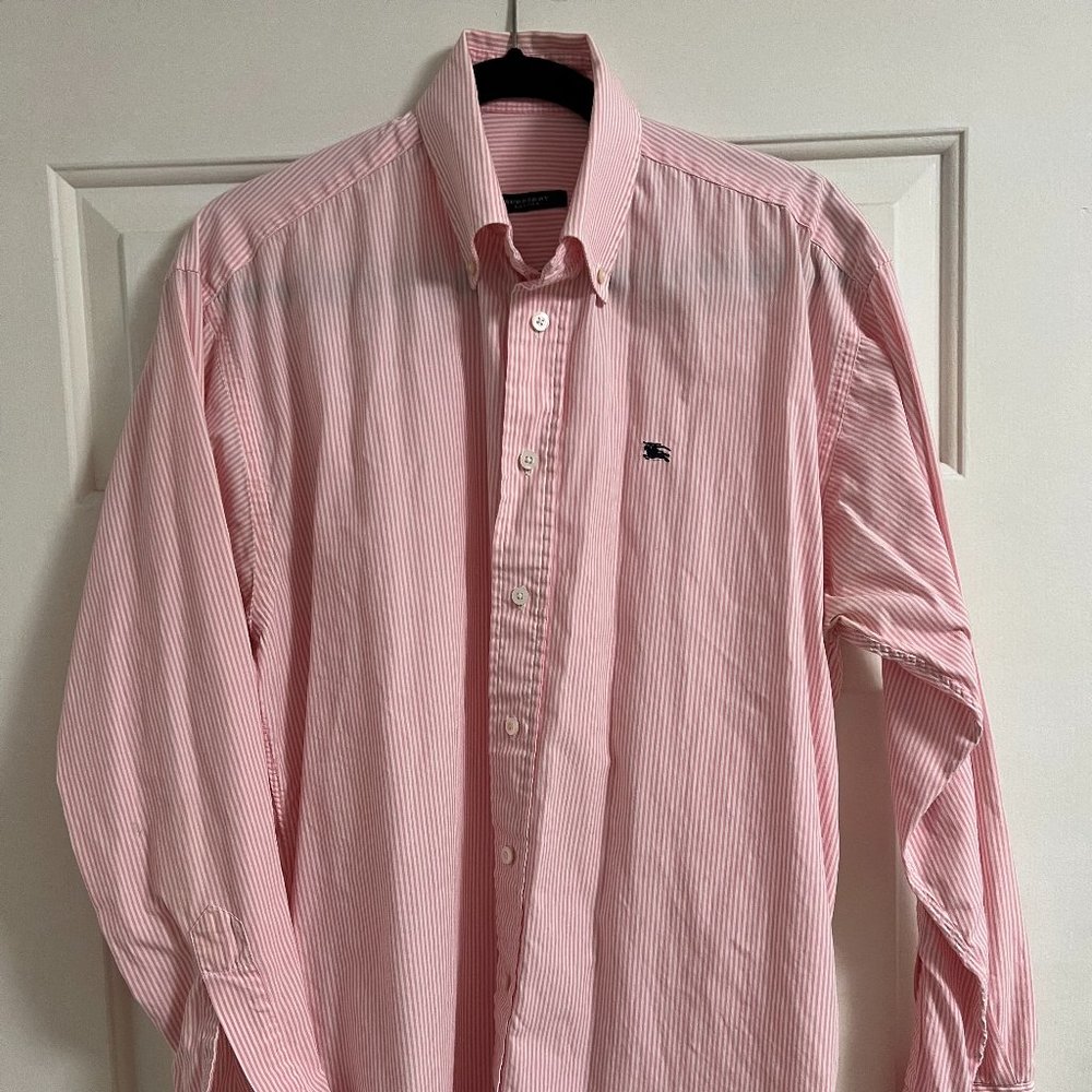 Burberry Pink and White Striped Button-Down Shirt